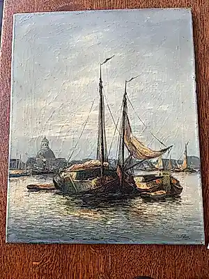 Charles Petit - Haven met boot in Hollandse stad. kopen? Bied vanaf 100!