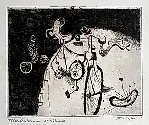 Peter Oosterbos - Mooie, originele en gesigneerde ets - "Fietsje" kopen? Bied vanaf 45!