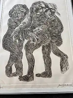 Jan Sierhuis - Jan Sierhuis (1928-2023) – Expressieve figuren – Ingelijst kopen? Bied vanaf 20!