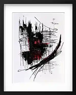 Jean-Jacques Marie - Composition abstraite noire et rouge encadrée H301 kopen? Bied vanaf 110!