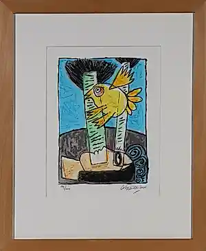 Corneille - Zeefdruk, La femme allongée et l'oiseau jaune - Ingelijst kopen? Bied vanaf 200!