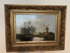Onbekend - Landschap met water, koeien en molen kopen? Bied vanaf 200!