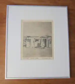 Jeroen Henneman - Jeroen Henneman (1932–2025) – Knokke A'dam, 2005 Handgesigneerde ets – Eigen druk – Ingelijst verkocht voor € 110!