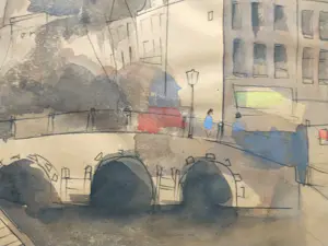 Onbekend - Amsterdams stadsgezicht met de Koepelkerk - Mogelijk Jan Rijlaarsdam (1911-2007) kopen? Bied vanaf 20!