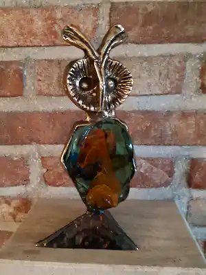 Yves Lohe - Uil in brons en glaspasta verkocht voor € 160!