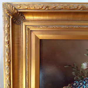 Jan van der Akker - Decoratief bloemstilleven, liggend, olieverf op hout – in fraaie lijst kopen? Bied vanaf 85!