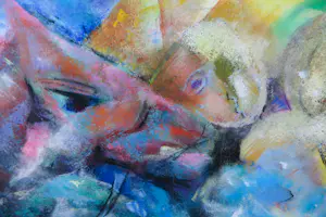 Onbekend - Acryl op papier, Compositie met figuren - Ingelijst (Zeer Groot) kopen? Bied vanaf 70!