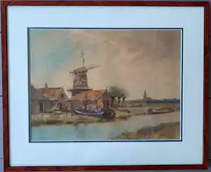 Albert Jan Oudshoorn - Molen aan het water met scheepswerf - Albert Jan Oudshoorn - Aquarel - ong. 1920 kopen? Bied vanaf 110!