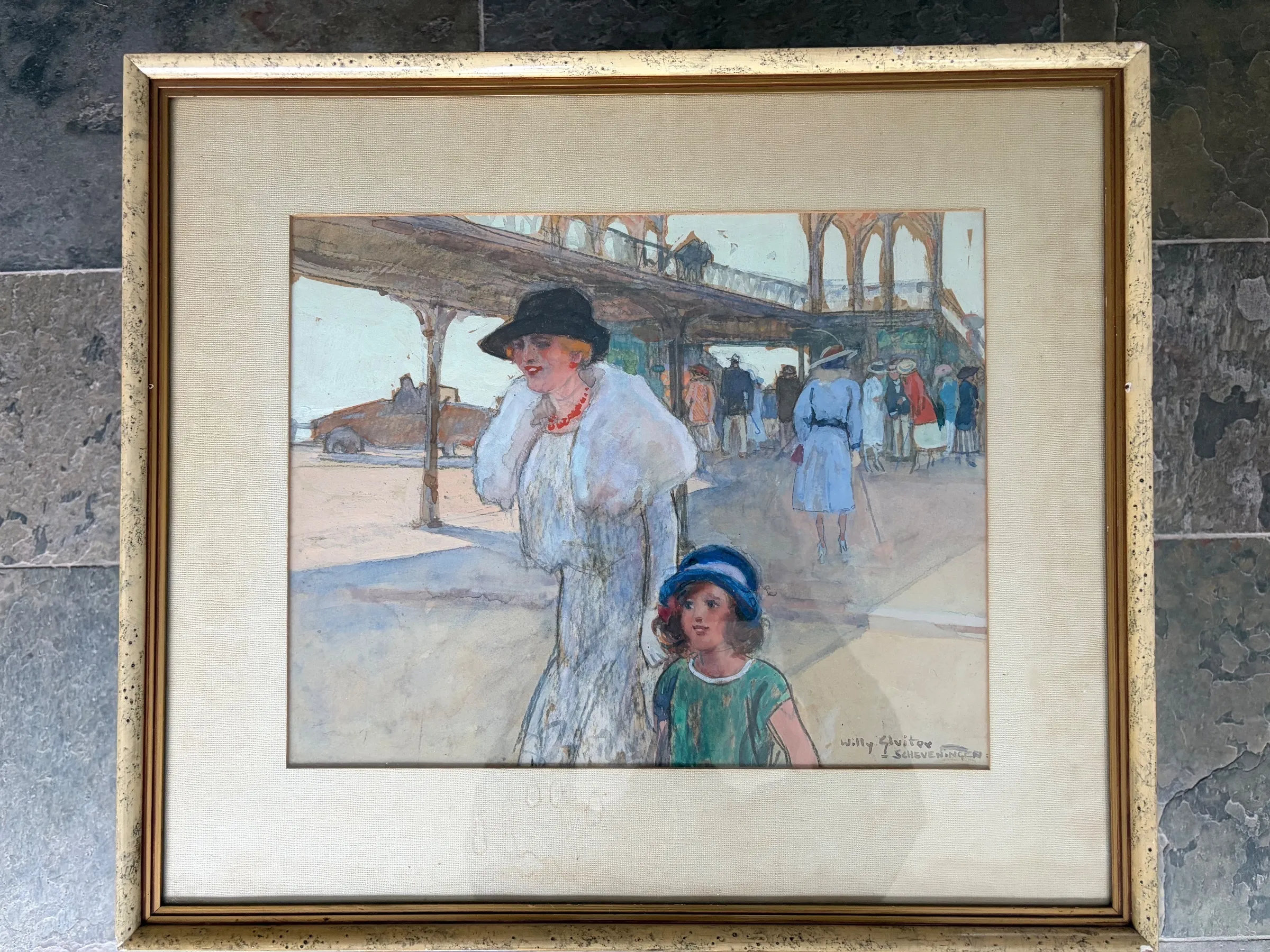 Willy Sluiter - Stijlvol tafereel op de boulevard van Scheveningen kopen? Bied vanaf 2000!