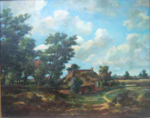 Onbekend - Landschap met Boerderij I(gesigneerd met monogram) kopen? Bied vanaf 125!