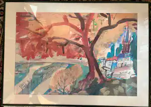 Guus van Eck - Landschap met dorpen en rivier. kopen? Bied vanaf 400!