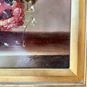 Jan van der Akker - Decoratief bloemstilleven, liggend, olieverf op hout – in fraaie lijst kopen? Bied vanaf 85!