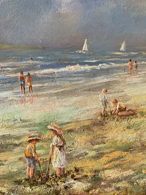 Paul Boutry - Plage animée / Levendige strandscène / spelende kinderen op het strand kopen? Bied vanaf 125!