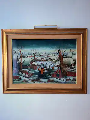 Zeljko Seles - Groot winters dorpsgezicht met ijspret, 1979 kopen? Bied vanaf 500!