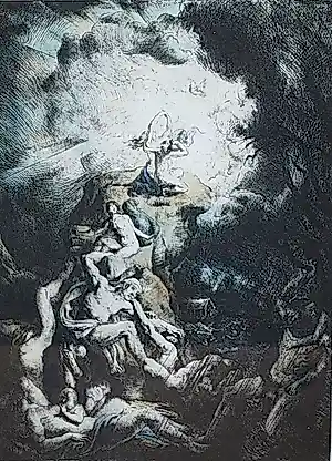 Nándor Vydai Brenner - Zondvloed (1928) - ets - handgekleurd en handgesigneerd kopen? Bied vanaf 75!