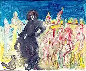 Bernard Damiano - Huile sur toile - Personnages sur fond bleu -1998 kopen? Bied vanaf 350!