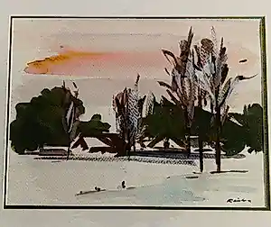 Reinier Kamphuis - een knap geschilderd geabstraheerd aquarel "invallende winteravond" kopen? Bied vanaf 65!