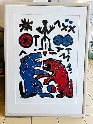 A.R. Penck - 'Die mit den Wolfen heulen' - 1985 ( een groot werk met lijst) kopen? Bied vanaf 785!