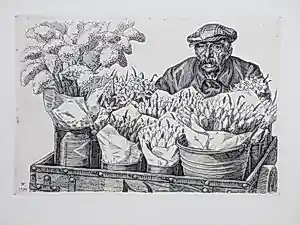 Engelien Reitsma-Valenca - Bloemenverkoper - Kopergravure kopen? Bied vanaf 75!
