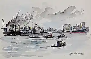 Jan Korthals - Aquarel: Haven gezicht - 1963 kopen? Bied vanaf 115!