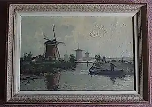Gerard Delfgaauw - Molens in een polderlandschap met rechtsvoor een man in punter kopen? Bied vanaf 175!
