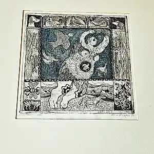 Karin Campfens - een in zeer kleine oplage (12) gemaakte kleuren Ets en aquatint "Waterman" kopen? Bied vanaf 38!