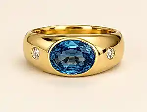 Herenring van 18-kt goud  met een saffier van 2,00 crt en diamantjes kopen? Bied vanaf 1100!
