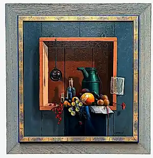 Evert Dijkstra - Olieverf op paneel: Stilleven met fruit en groene kan- 1996 kopen? Bied vanaf 799!