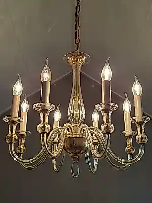Murano Glas - Vintage Italiaanse Murano achtarmige kroonluchter - Kristal kopen? Bied vanaf 250!