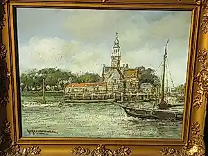 Hendrik Cornelis Kranenburg - Gezicht op Veere vanaf het water - Olieverf op doek kopen? Bied vanaf 190!
