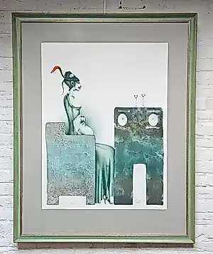 Paul Wunderlich - Dame mit Hut und Hund bei Tisch kopen? Bied vanaf 300!