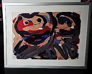 Karel Appel - 'Happy Battle', groot werk (nieuw gelijst) kopen? Bied vanaf 999!