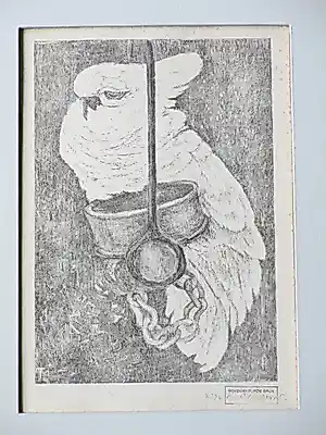 Theo van Hoytema - Witte kaketoe op stok - Litho kopen? Bied vanaf 65!