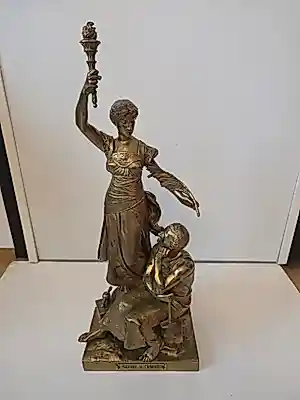 Henri Louis Levasseur - Monumentaal Verguld Bronzen Beeld 'Gloire au Travail' – Henri Louis Levasseur... kopen? Bied vanaf 1000!