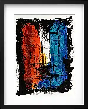 Jean-Jacques Marie - Contraste rouge et bleu – Abstraction contemporaine - Encadrée kopen? Bied vanaf 90!