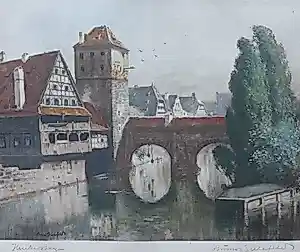 Bruno Bielefeld - Henkersteg (Beulbrug) in Neurenberg - gesigneerd kopen? Bied vanaf 20!