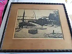 Willem Witjens - Ets "afgemeerde bootjes bij Hattem" potlood gesigneerd - orig. lijst kopen? Bied vanaf 40!