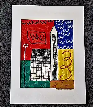 Harrie Gerritz - Grote expressionist kleuren zeefdruk "kerk in landschap" potloodgesigneerd kopen? Bied vanaf 48!