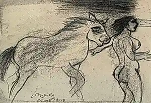 Corneille - Houtskool tekening: "Vrouw en paard" - 2004 kopen? Bied vanaf 1000!