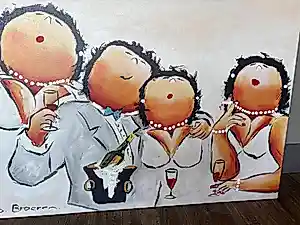 Theo Broeren - Glicée met acryl op doek “ Chique in het wit” (GROOT) kopen? Bied vanaf 100!