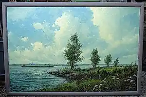 Herman Wijngaard - Hollands riviergezicht - groot olieverfschilderij > wordt gratis verzonden < kopen? Bied vanaf 295!