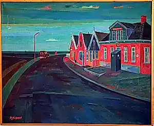 Dirk Breed - Rode huizen Kolhorn - 1985 - olieverf kopen? Bied vanaf 1500!