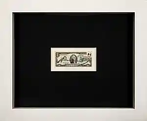 Andy Warhol - Gesigneerd 2 US Dollarbiljet – Met Andy Warhol-stempel – Fraai ingelijst kopen? Bied vanaf 1690!