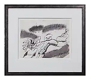Lucebert - Ingelijste inkttekening: buiten - 1964 (nieuwe lijst met museumglas!) kopen? Bied vanaf 850!