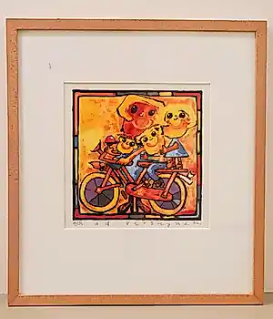 Ad Verstijnen - Vier figuren zittend op één fiets kopen? Bied vanaf 60!