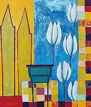 Fenneke van der Elst - Witte tulpen, zeefdruk kopen? Bied vanaf 30!