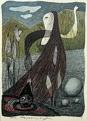 Harry van Kruiningen - handgesigneerde kleurenlitho | 'Si nam dat hooft al bi den haire' | 1956 kopen? Bied vanaf 60!