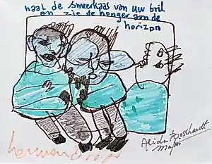 Herman Brood - Haal de smeerkaas van uw bril, tekening met viltstift (uit Villa Felderhof!) kopen? Bied vanaf 1500!