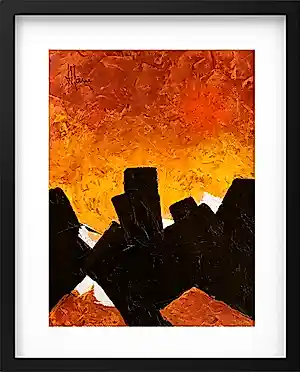 Jean-Jacques Marie - Abstraction orange et noire - Encadrée kopen? Bied vanaf 90!