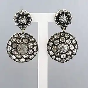 14k goud en zilver oorhangers bezet met roos diamant tot. 3.50ct – G/H - SI vvvv kopen? Bied vanaf 3250!